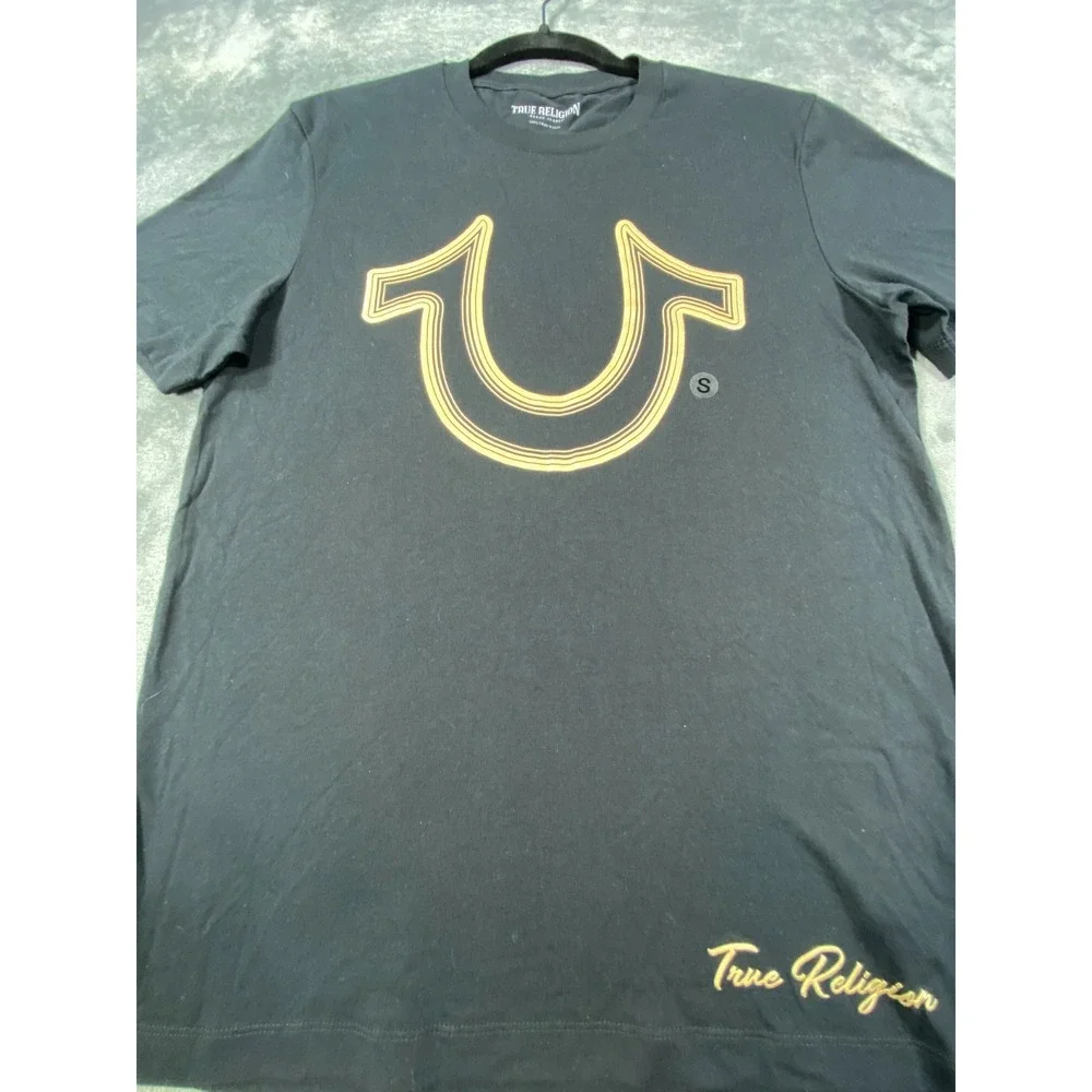 True Religion Shirt Horseshoe Logo Men Small Black Streetwear Tee Top Casual NWT